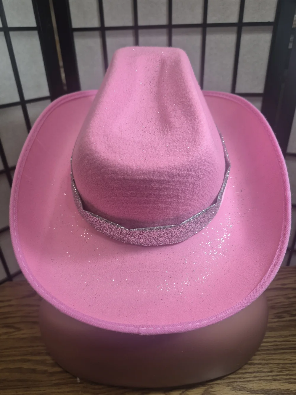 Pink Glittwr Cowboy Hat with Silver Glitter Band